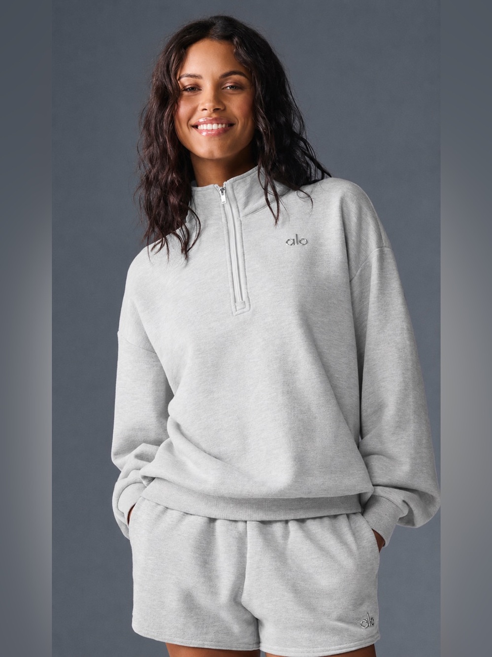 ALO Yoga 1/4-Zip Pullover Sweatshirt - Athletic Heather Grey - XS - NWT